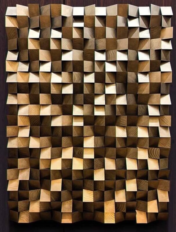 3D medinis paveikslas su juodu pagrindu ir auksuotais elementais